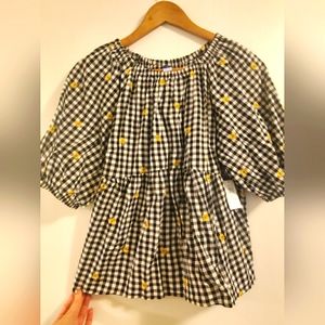 Adorable black checkered blouse NWT